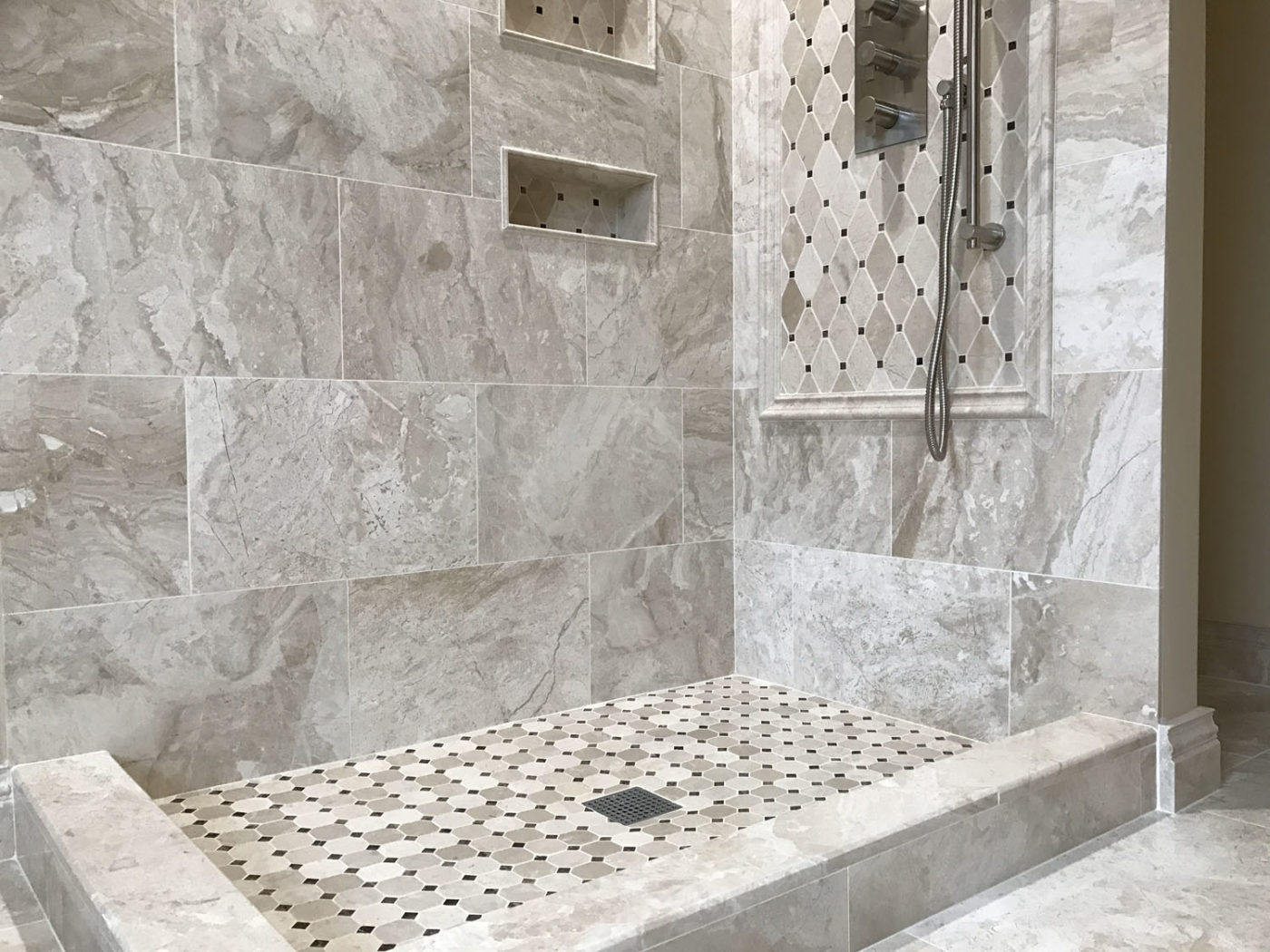 new shower with natural stone tile Schaumburg IL