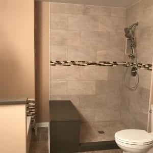 Bathroom Remodeling In Hanover Park - shower redesign, stone tile flooring