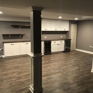 Basement remodeling in Streamwood - new flooring, cabinets, fixtures