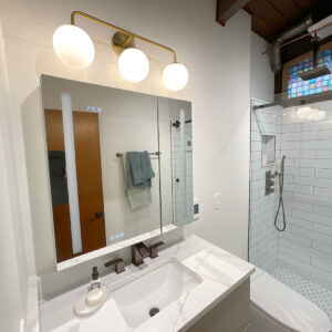 Bathroom mirror, sink, shower in Chicago