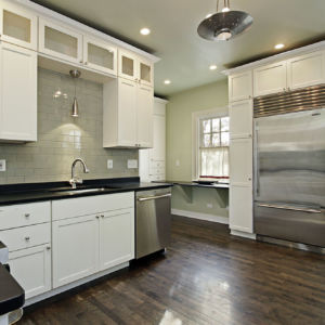 Kitchen in remodeled home with dark wood floors Kitchen in remodeled home with dark wood floors