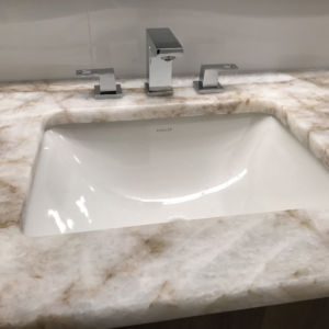 A renovated bathroom in Park Ridge IL, new granite sink